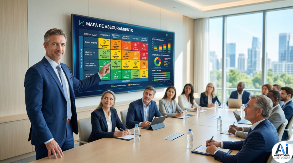 Ilustración de cómo el uso de herramientas visuales, como por ejemplo el mapa de aseguramiento, ayuda con obtener perspectivas claras de la situación real de la organización