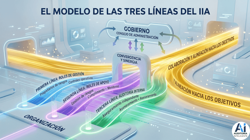 Versión ilustrada del modelo de las 3 líneas del IIA