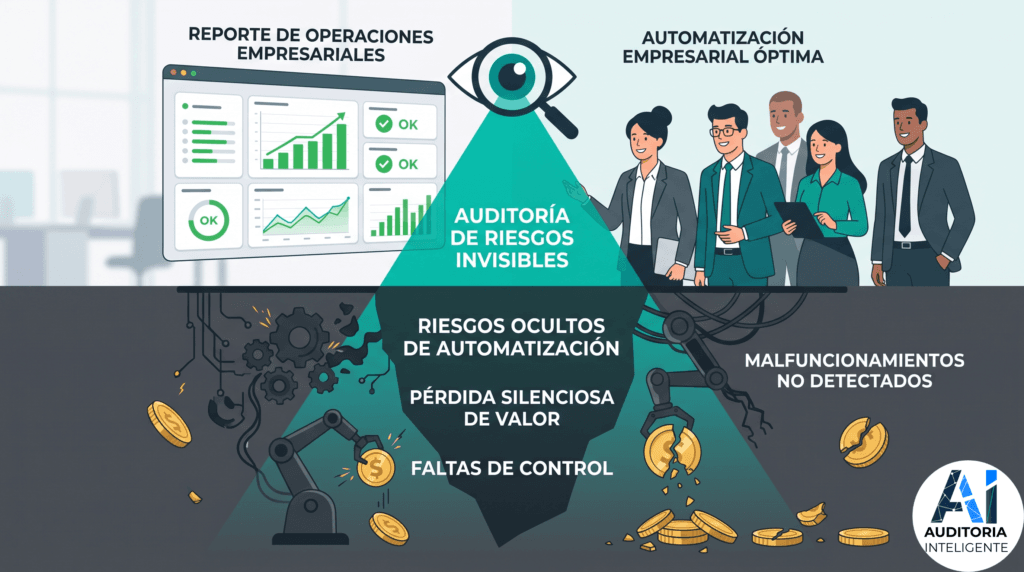 Metáfora de iceberg: la auditoría de riesgos invisibles revela riesgos ocultos y pérdida de valor bajo una automatización aparentemente óptima